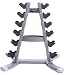 This vertical dumbbell rack by Lamar is a great value and has a ton of features. It has a storage tray for small items like keys or your cell phone. It has nylon injected molded dumbbell holders and the top holder position is great for resting in between sets. With the A-frame design for stability, the Lamar vertical dumbbell rack is a great way to store your dumbbells. Our Vertical Dumbbell Rack offers a convenient, small footprint, storage solution for up to six pairs of weights.