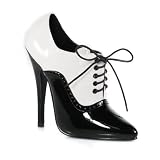 6 Inch Sexy High Heel Oxford Shoe Lace Up White / Black Patent CLEARANCE