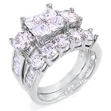 Sterling Silver Cubic Zirconia CZ Wedding Engagement Ring Set