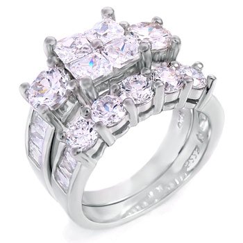 Sterling Silver Cubic Zirconia CZ Wedding Engagement Ring Set Sz 5 Sterling Silver Cubic Zirconia CZ Wedding Engagement Ring Set Sz 5