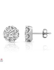 Charming1 1/10CTTW Diamond Flower Studded Earrings 14K White Gold