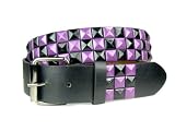 Snap On Punk Rock Black & Purple Star Studded Checker Board Pattern Leather Belt