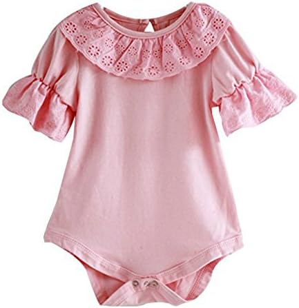 Toddler Baby Girls Cotton Lace Ruffled Bodysuits Shirt Romper (4-6months, pink)