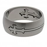 316L stainless steel ring with combination matte and shiny polish and laser cut cross design - Width: 8mm (Sizes 6-14)
