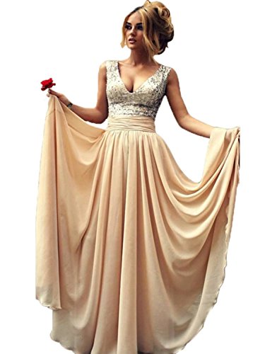 Babyonline Womens Sexy V-neck Chiffon Formal Sequins Long Maxi Dress