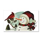 22 x 14 Wall Vinyl Sticker Christmas Snowman Wearing Scarf with Cardinal
