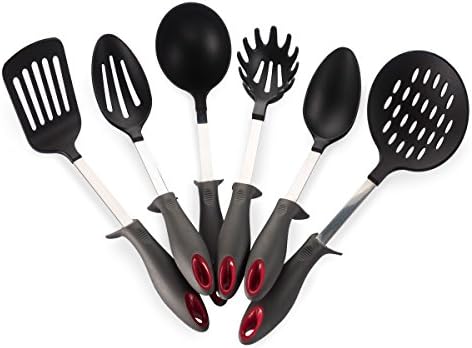 Kitchen Cooking Utensils Set, Heat Resistant Kitchen Tools Sets, Nylon Cookware Gadgets includes 6 Pieces Kitchen Utensil Set Soup Ladle, Slotted Spoon, Slotted Turner, Solid Spoon and Pasta Fork