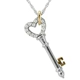 Sterling Silver Cubic Zirconia Open Heart Key Pendant, 18
