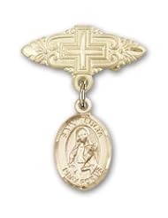 Gold Filled Baby Badge with St. Lucia of Syracuse Charm and Badge Pin with Cross