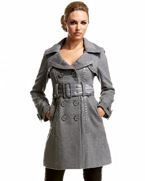 bebe.com : Patent Trim Belted Wool Coat from bebe.com