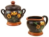 Tuscany Vineyard Wine Brown Flower Sugar & Creamer Saucer 2pc