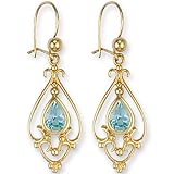 Image of Jewelco London 9ct Yellow gold chandelier drop earrings set with single pear-shaped blue topaz stone