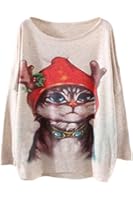 Pink Queen Women White Pullove Digital Printed Cable Knit Sweaters