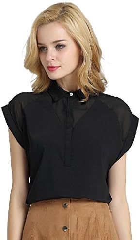 Deargles Womens Button down Chiffon Blouse Shirt Black S