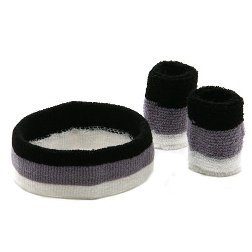 Tri Color Head and Wrist Band Set-Black Grey White W12S23B