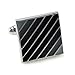 MENDEPOT Classic Rhodium Plated Square Multi-Color Stripes Cufflinks with Box (Grey)