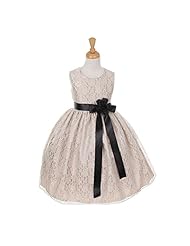 Girls Sleeveless Floral Print Polyester/Taffeta Lace Pageant Dress  With a Sash 