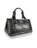 Roccobarocco Punk - Studded Black Eco-leather Satchel Bag