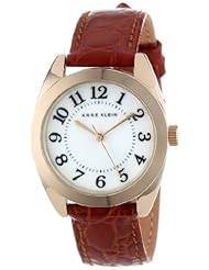 Anne Klein Womens AK/1398MPHY Gold-Tone Easy-to-Read Dial Honey Brown Leather Croco-Grain Strap Watch