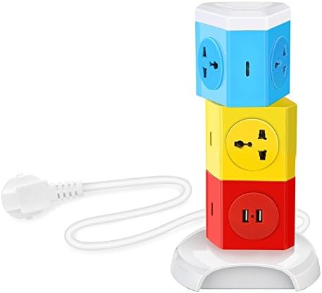 Electric Power Strip 2500W - 5 Outlet Plugs with 2 USB Slot + 6.5ft Cord Wire Extension - Surge Protector Universal Socket Charging Station for PC, Laptops &amp; Mobile Devices Office 10A