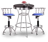 Chrome Bar Table & 2 Chrome Adjustable 24"-29" Glitter Blue Vinyl Seat Bars ....
