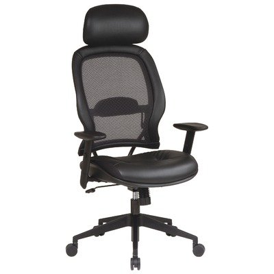 Office Star SPACE Collection: Air Grid Deluxe Task Chair with Leather Seat and Headrest