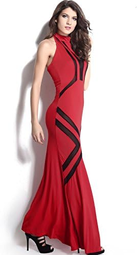 Toxic Club Women's Glam Red Mesh Pattern Hourglass Evening Dress Red