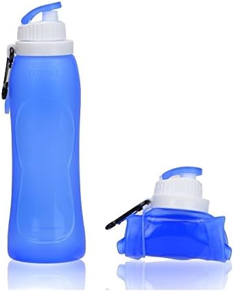 Palace R Portable Soft Silicone Collapsible Folding Water Bottle ,Travel Collapsible Water Bottles,17 fl. OZ 500ml BPA Free (Blue)