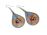 Hindu OM Red and Blue Woven Thread Teardrop Dangle Earrings