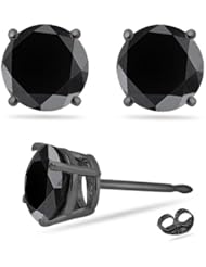 1/4 (0.21-0.27) Cts of 2.50-3.00 mm AA Round Black Diamond Stud Earrings in 14K Blackened White Gold