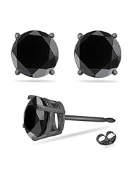 0.11 Cts of 2.50-3.00 mm AA Round Black Diamond Stud Earrings in 14K Blackened White Gold