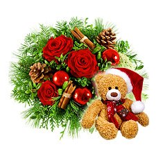Childrens Toyshop  Garten & Freizeit : Blumenstrauß Frohes Fest mit Weihnachtsbär