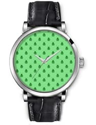 SPRAWL Aanalog Fashion Series Silver Ladies Watches of Genuine Black Leather Strap,Unique Wrist Watch for Women Girls Designed with Green ladybugs