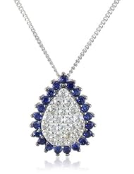 Sterling Silver Created Blue and White Sapphire Teardrop Pendant Necklace, 18"