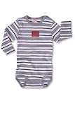 Sanetta  320803 - Body langarm geringelt, Organic Cotton metallic grau / rot / weiss