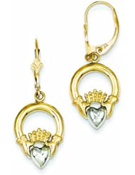 Genuine 14K Two-Tone Claddagh Leverback Earrings 3 Grams Of Gold