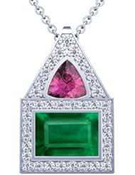 14K White Gold Emerald Cut Emerald And Diamond Pendant (GIA Certificate)