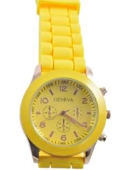 Unisex Silicone Gel Ceramic Style Jelly Band Classic Watch Yellow