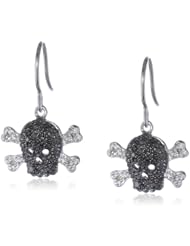 Silver Black and White Diamond Skull Earrings (0.11 cttw, I-J Color, I2-I3 Clarity)