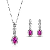 Sterling Silver Pink Sapphire Pendant & Earrings Set