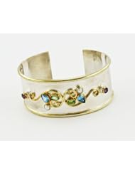 Michou Sterling Silver and Vermeil Amethyst Blue Topaz Pearl and Peridot Cuff Bracelet