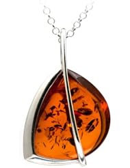 High Quality Honey Amber Sterling Silver Pendant Rolo Chain 18 Inches
