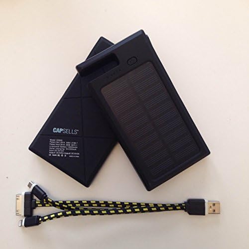 Capsells - Solar-Powered Phone Charger ES900 with USB Adapter - 12000mAh High, Water Resistant, Durable - iPhone, Android Compatible - Black