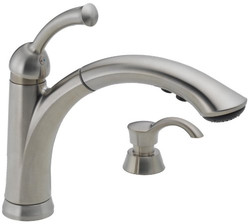 Delta Lewiston 16926-SSSD-DST Single Handle Pull-Out Kitchen Faucet with Soap Dispenser, Stainless