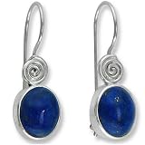 Sterling Silver Lapis Vertical Oval Earrings by Sajen