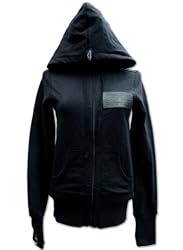 3LLP Zip-Up Hoody: Women's stretch French Terry Zip-Up Hood with leather logo patch