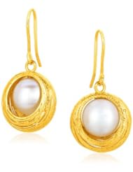Italian Design 14K Yellow Gold Filament Earrings with Cultured Pearl