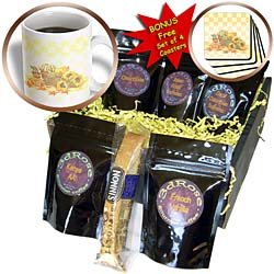 PS Halloween - Yellow Checkered Print Sunflowers Autumn Floral Print - Coffee Gift Baskets - Coffee Gift Basket