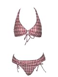 Hobie Orange & Chocolate Plaid Halter Bikini Swimwear Set