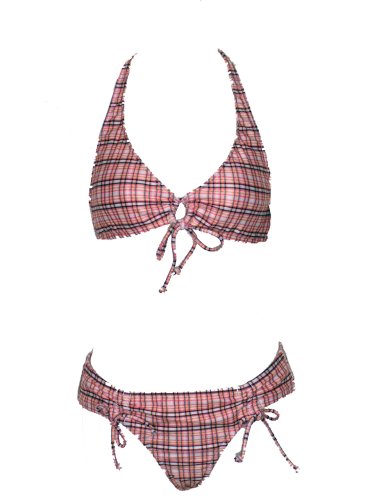 Hobie Orange & Chocolate Plaid Halter Bikini Swimwear Set